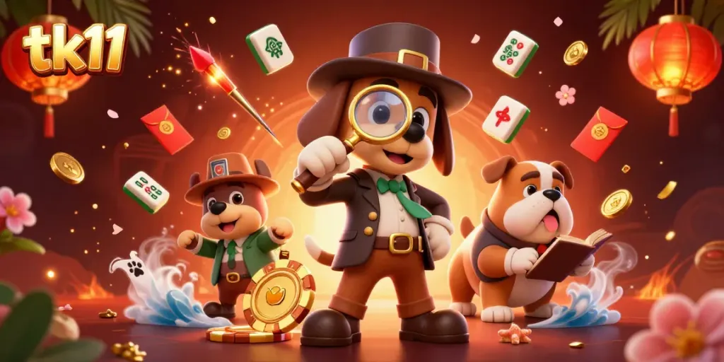 Experience thrilling moments with tk11 as the detective bloodhound investigates a golden poker chip in a vibrant casino scene.