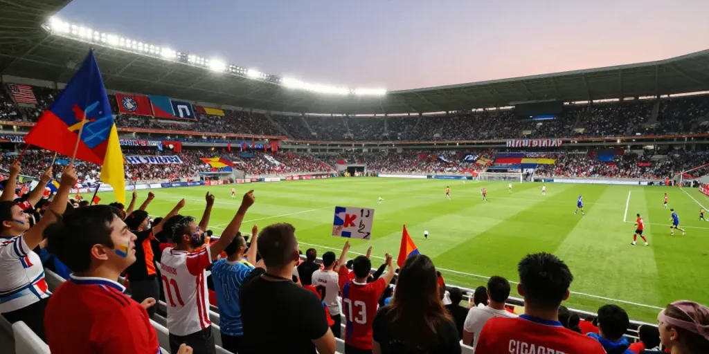 Crowd in a football stadium celebrating passionately during an exciting match featuring TOP10สนาม action.