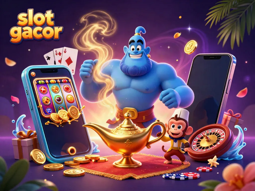 Experience slot gacor excitement with vibrant 3D characters, spinning coins, and dynamic casino elements.
