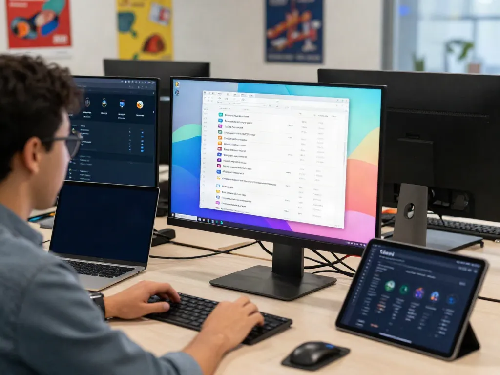 Person exploring a links collection website interface on computer, showcasing the keyword 링크모음 in a busy workspace.