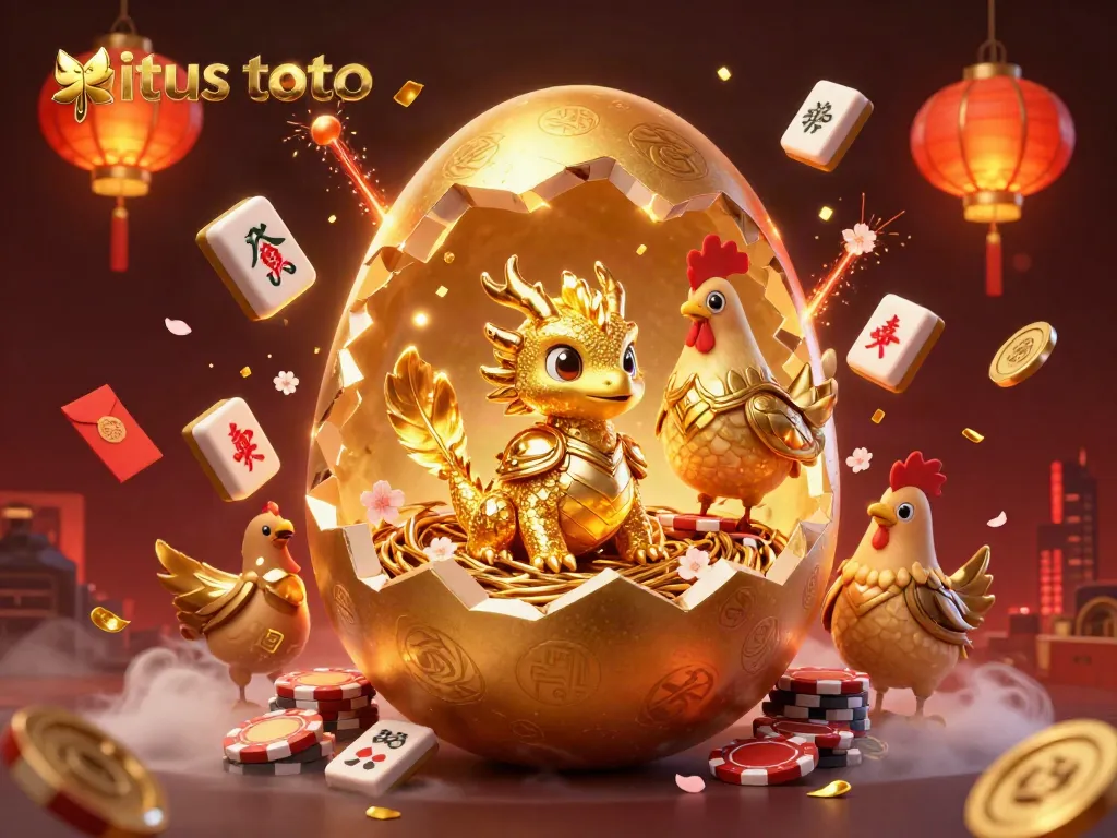 Experience situs toto gaming with vibrant symbols, a golden dragon, and festive atmosphere in this lively illustration.