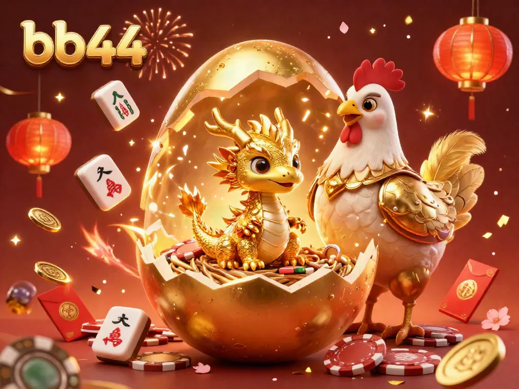 Experience the thrill of bb44 with a golden dragon atop poker chips, celebrating in a vibrant casino setting.