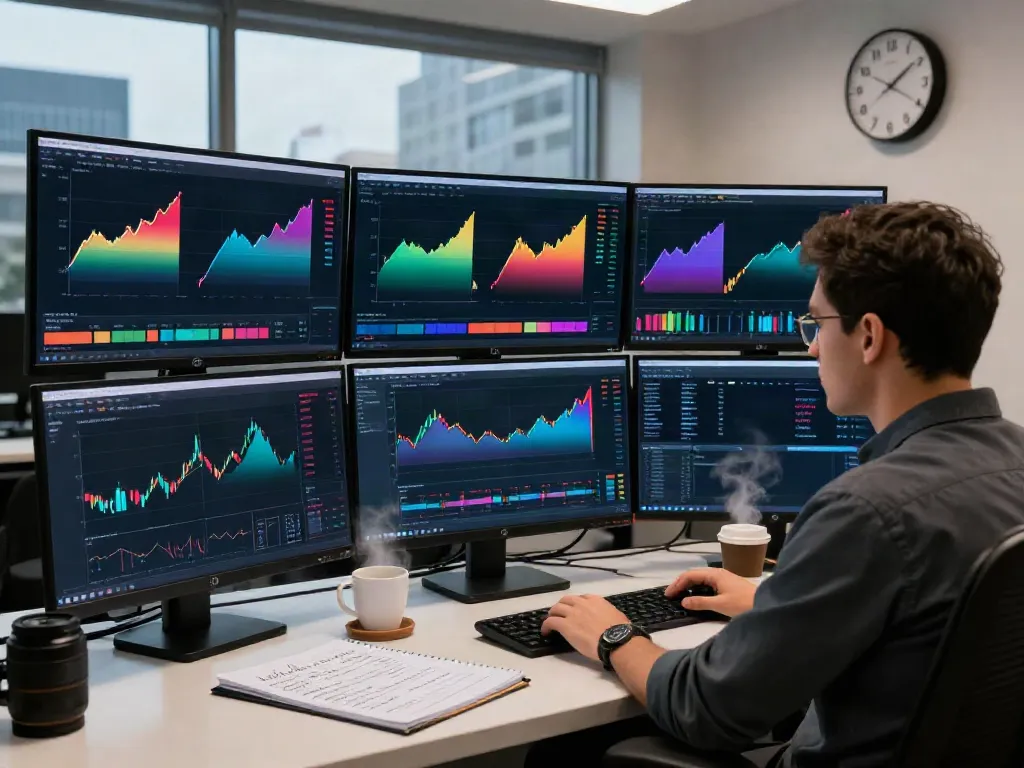 Dynamic trading workspace featuring TradingView displays and strategic analysis.