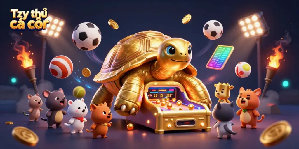 Experience the excitement of Tỷ lệ cá cược with a thrilling 3D illustration featuring a golden tortoise as a pinball machine.