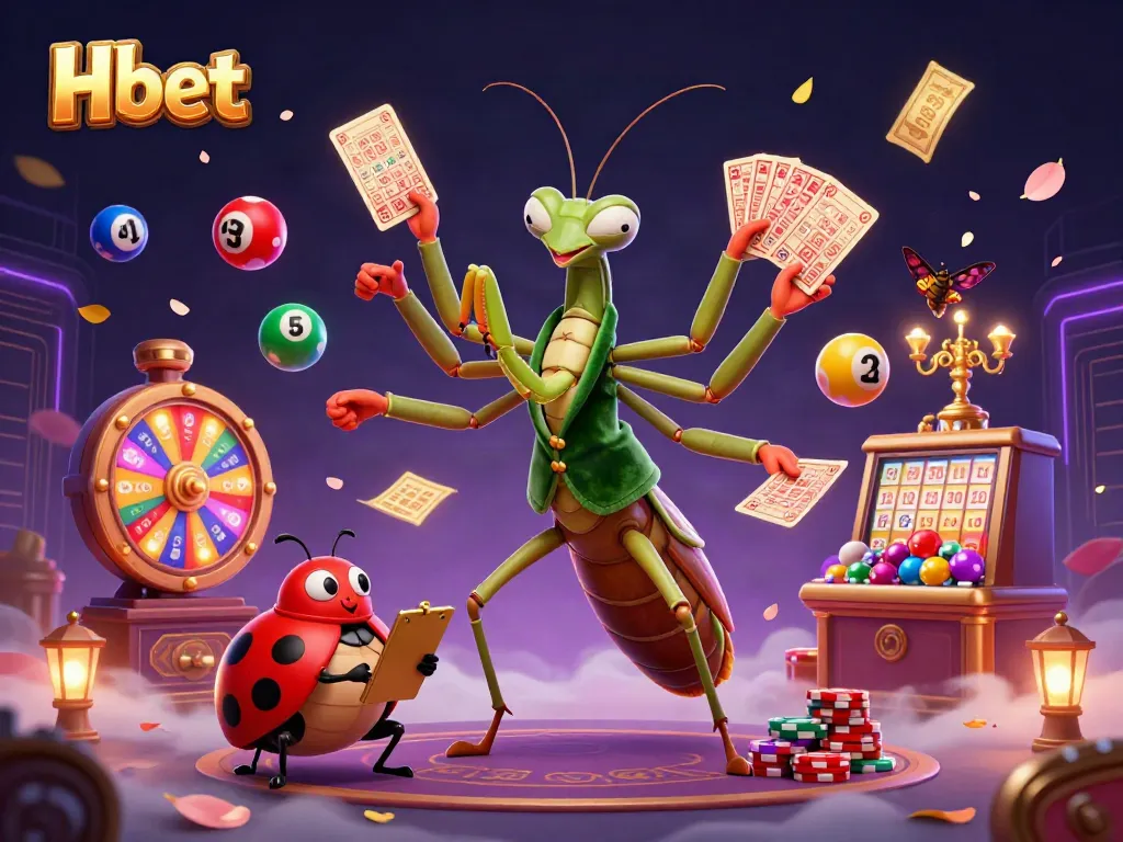 Experience thrilling games at Hbet with vibrant illustrations of a lively casino atmosphere.