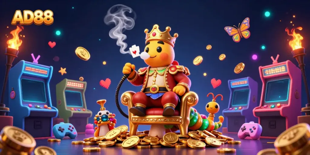 Experience thrilling gameplay with AD88 in a vibrant casino environment filled with dynamic 3D characters.