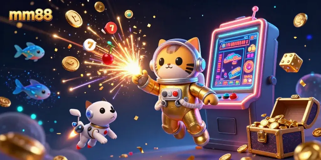 Experience game-winning thrills at mm88 with a space-themed casino adventure featuring vibrant slot machine action.