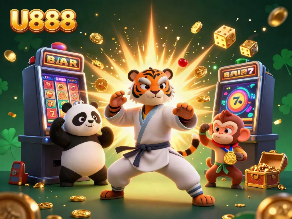 Engage with U888 through an exciting 3D casino scene filled with vibrant characters and jackpots.