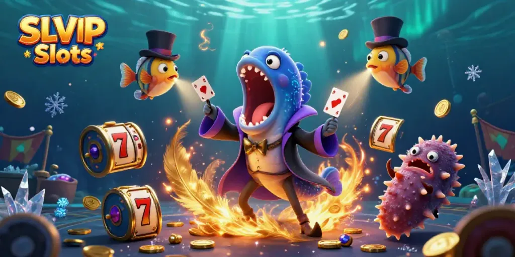 Experience thrill with SLVIP Slots featuring animated characters in a vibrant underwater casino