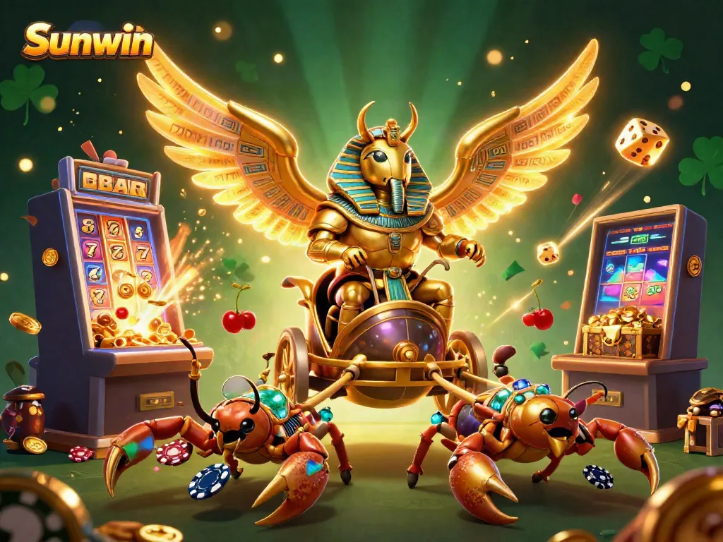 Experience thrilling jackpots with Sunwin's vibrant 3D casino scene filled with golden coins and exciting games.