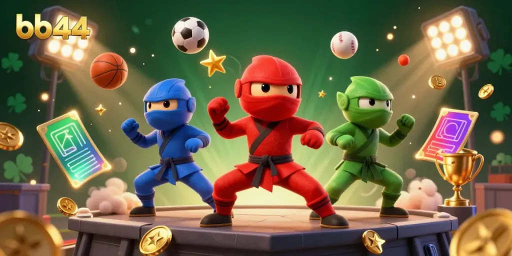 Engage in thrilling casino action with bb44's vibrant 3D ninja scene featuring sports elements.