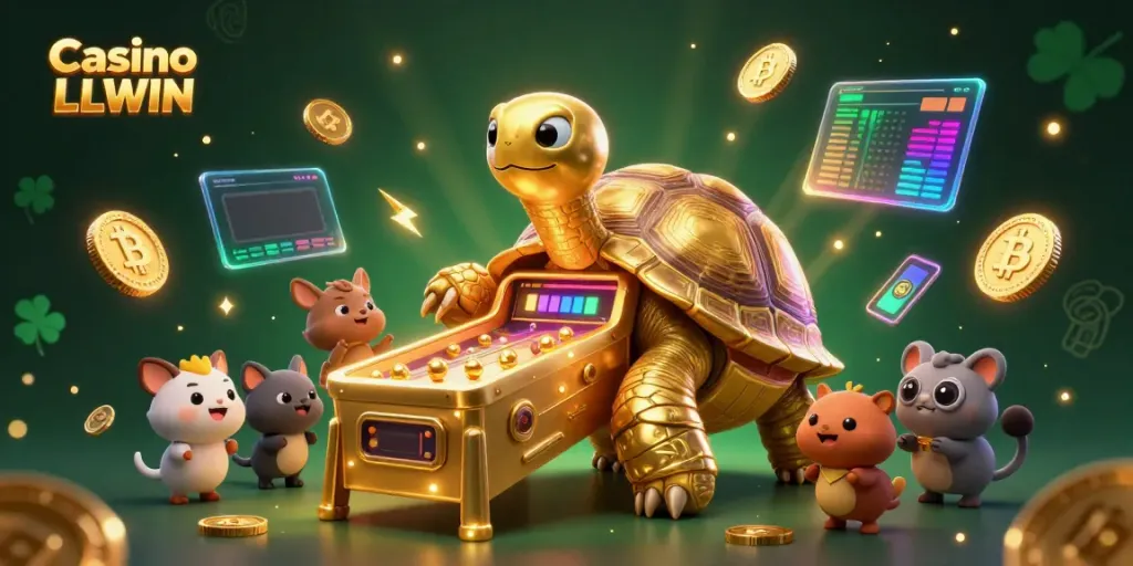 Experience Casino LLWIN with an exciting scene of animated characters around a unique gaming machine