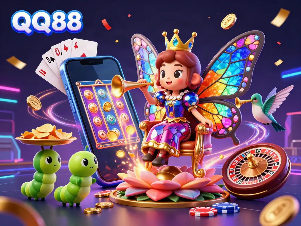 Experience QQ88 with vibrant games and excitement through a magical casino scene.
