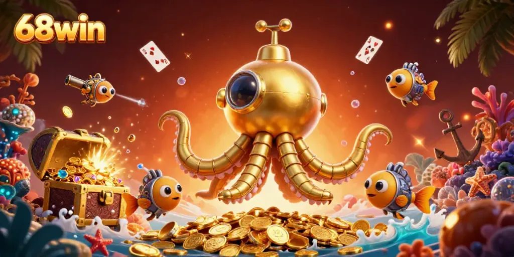 Experience the thrill of winning with 68win in this dynamic underwater casino scene.