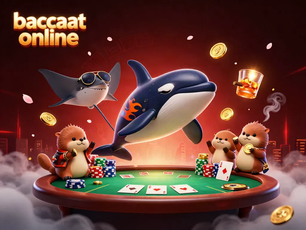 Baccarat online action scene featuring whimsical characters with casino elements and vibrant visuals.