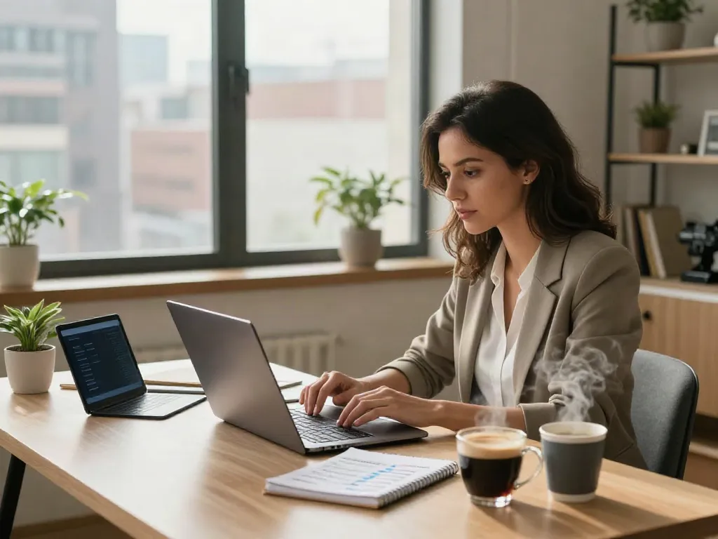 Woman consulting on payday loans at https://calgary.paydayloans-on.ca in a bright home office.